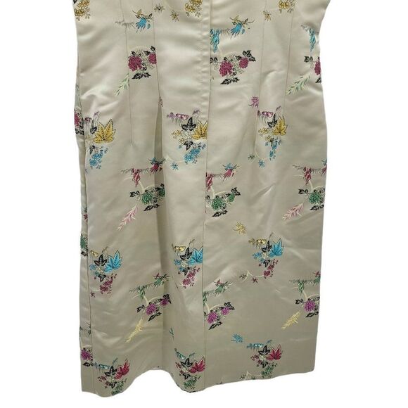 Vtg 60's Womens Dress 2pc Set Asian Satin Sheath‎ Bolero Jacket Gold Floral Sz M - Picture 7 of 17